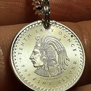 999 Fine Silver Aztec Pendant / Charm - 3.23g - New - 25mm